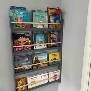 Smoked Montessori wall bookshelf,wooden kids book shelf, toddler bookshelf wall mounted,nursery bookshelf, natural wood bookshelf,montessori