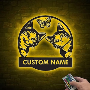 Custom Cat Metal Sign Wall Art Led Lights, Personalized Pet Name Sign, Pet Lover Sign, Housewarming Gift, Cat Lover Gift, Cat Wall Decor