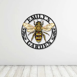 Custom Vintage Bee Metal Garden Sign Rustic Bee Sign Colorful Bee Sign Garden Metal Sign Bee Decor Gardener Gift Bee Keeper Gift
