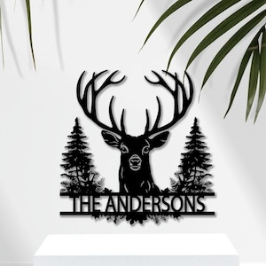 Personalized Deer Head Sign Deer Antler Decor Hunter Gift Monogram Camp Sign Christmas Gift For Him