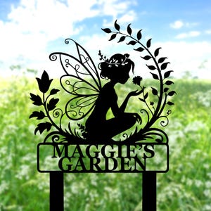 Personalized Fairy Garden Sign Metal Garden Stake Custom Fairy Metal Garden Stake Outdoor Decor