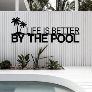 Personalized Palm Tree Oasis Metal Sign – Custom Poolside Decor – Tropical Patio Wall Art – Backyard Outdoor Palm Tree Decoration
