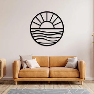 Sun and Waves Metal Wall Art Beach House Decor Ocean Theme Wall Hanging Coastal Wall Art for Lake House or Summer Home Decoration