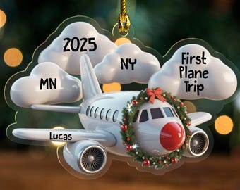 2D Flat Airplane Christmas Ornament, Airplane Ornament, My First Flight Ornament, Custom Name Plane Ornament, Vacation Ornament JCSZ30