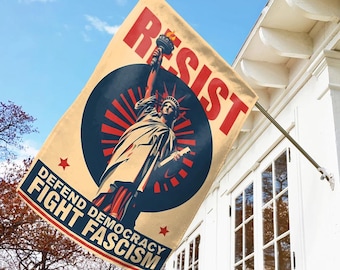 Bandera de jardín "Resistir y defender la democracia", decoración de exteriores anti-MEGA, exhibición patriótica, anti-Trump, bandera FDT, letrero "No Kings" NGRL16