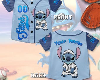 Custom Stitch Baseball Jersey, Personalized Disney Striped Shirt for Kids & Adults, Stitch Birthday Gift, Cute Outfit for Disney Fans NGPM17