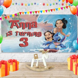 Personalized Disney Stitch Birthday Backdrop, Disney Lilo And Stitch Movie Birthday Banner, Banner Decoration NFTD10