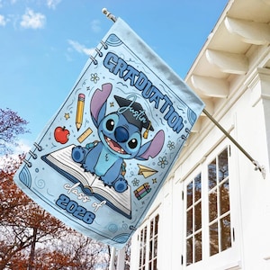 Disney Stitch Graduate Flag, Stitch Class Of 2026 Flag, Disney Graduation Party Flag, Disneyland Graduation Trip Flag C2EM08