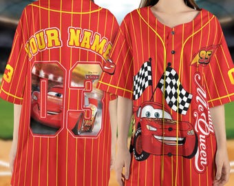 Custom Cars Lightning Mcqueen Collection Baseball Jersey, Disney Cars Baseball Shirt, Cars Team Jersey, Personalized Disney Outfit BZGR02-4