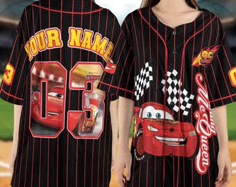 Custom Cars Lightning Mcqueen Collection Baseball Jersey, Disney Cars Baseball Shirt, Cars Team Jersey, Personalized Disney Outfit BZGR02-6