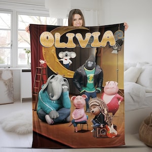 Personalized Sing 2 Blanket,Pig Rosita Johnny Jimmy Nooshy Clay Calloway Character Blanket, Sing Pig Blanket NVN4I15