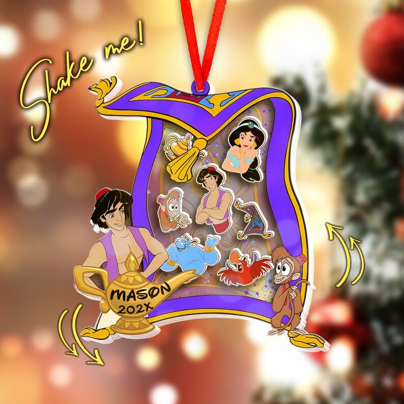 Aladdin Tree Personalized Disney Aladdin Christmas Shaker Ornament, Disney Aladdin ...