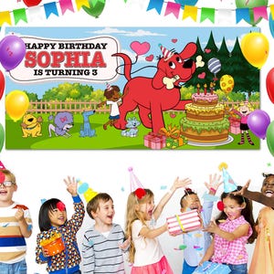 Personalized Clifford The Big Red Dog Backdrop for Party Banner, Background for Kids Party Decorations Clifford Photography Backdrop NGQD20