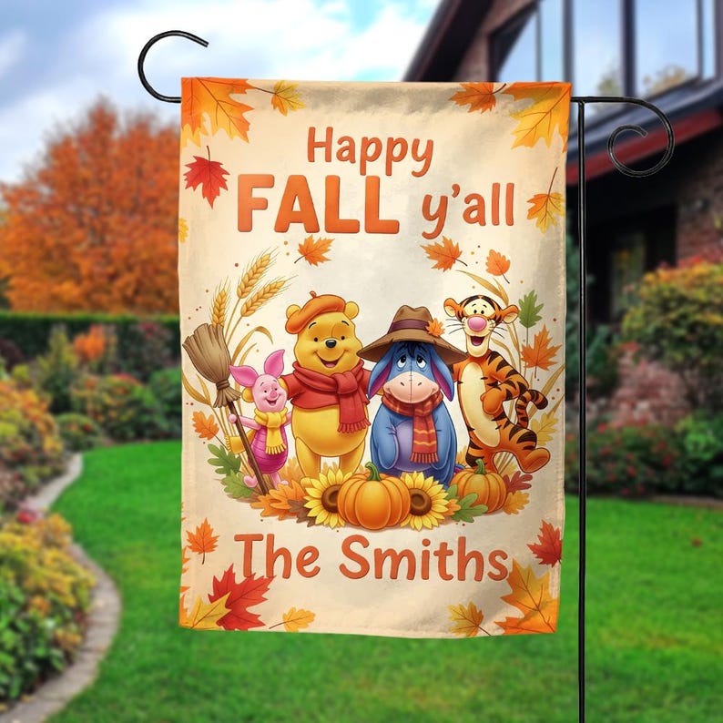 Disney Fall Garden Flag Winnie the Pooh House Flag, Tigger Outdoor,Disney Fall Outdoor Decor,Bouncin' into Fall Tigger Fall Yard Flag G5MG20 image 1