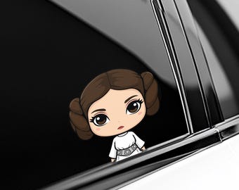 Princess Leia Peeker Peekaboo Sticker, Car Window Decal, Star Wars Fan Gift, Star Wars C-3PO Sticker, Galaxy Sci-Fi Car Accessory NGRF03-9