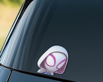 Spidey and His Amazing Friends Peekaboo Sticker, Gwen Car Window Decal, Vinyl Bumper Sticker, Ghost Spider Party Favor Gift NGRA23-02