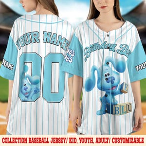 Personalized Blue Clues Baseball Jersey, Blue Dog Lovers Birthday Jersey, Baby Shower Tee, Birthday Boy Gift, Blue Clues Family Shirt NGRC14