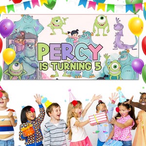Custom Monster Inc Backdrop Banner, Mike Wazowski, James P Sullivan, Birthday Banner, Birthday Party Decor C1E416