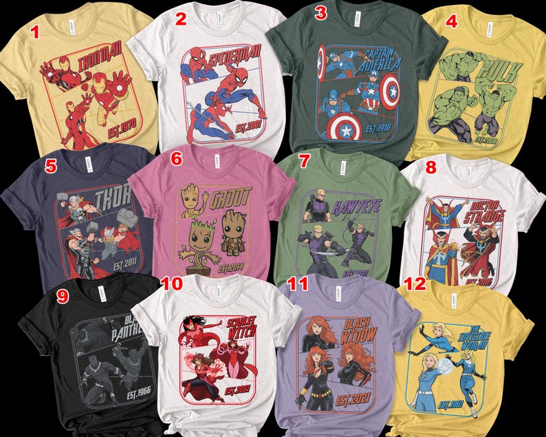 Retro Avengers Disney Marvel Shirt, Spiderman Iron Man Shirt, Birthday Boy, Birthday Girl, Marvel Family Group Matching Tee NHOH04 bild 3