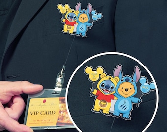 Custom Winnie the Pooh and Stitch Badge Reel, Personalized Name ID Holder 2026 JCSI10