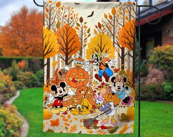 Mickey Mouse Fall Garden Flag, Disney Fall Mickey Mouse Welcome House Flag, Fall Outdoor Home Decor, Thanksgiving Disney Flag D2KI24