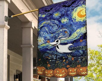 Bandera de jardín de Zero Dog Halloween Starry Night, bandera de jardín de Pesadilla antes de Navidad, temporada espeluznante de Disney, Disneyland Oogie Boogie Bash G5NA06