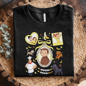 Retro Coquette Curious George Shirt, Cute Monkey Curious Cartoon Tee, Travel Learning Gift, Custom Curious George Birthday Shirt NGQF21