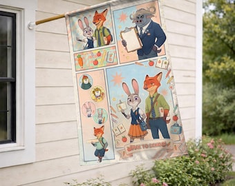 Bandera de jardín de Disney Zootopia para la vuelta al cole, pancarta de bienvenida para el aula de Judy Hopps y Nick Wilde JDNV21-4