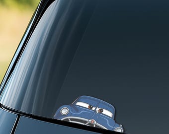 Cars Doc Hudson Peekaboo Sticker, Vintage Car Cartoon Window Decal, Waterproof Peeker Vinyl Sticker, Pixar Cars Fan Decor Gift NGRF04-4