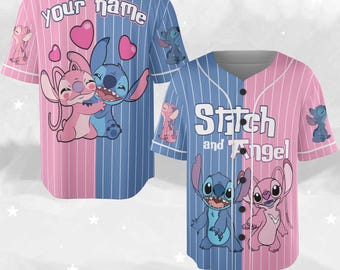 Personalized Stitch And Angel Jersey, Custom Stitch Angel Baseball Jersey, Stitch Live Action Movie, Disneyland Trip Matching Shirt C1IK13