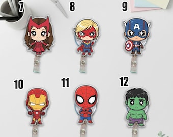 All Characters Disney Marvel Avengers Badge Reel, Spiderman Iron Man Birthday gifts, Superhero Marvel Family Kid Gift Badge Reel G6G311