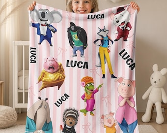 Sing Pig Character Blanket, Personalized Sing Movie Throw, Custom Name Blanket, Kids Birthday Gift, Musical Character Decor NHUA06