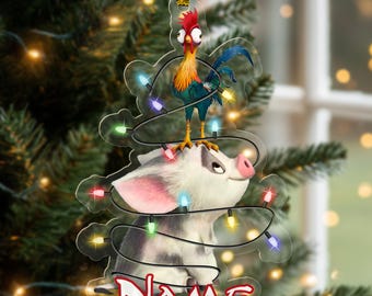 Personalized Disney Moana Pua And Hei Hei Christmas Lights Ornament, Cute Pua Pig Christmas Ornament, Disneyland Acrylic Ornament NFXQ17