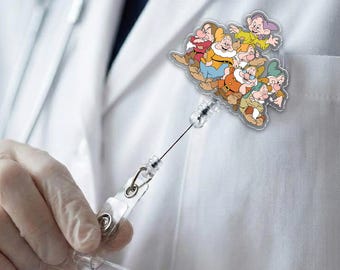 Personalized Snow White Badge Reel: Seven Dwarfs Group Grumpy Dopey Happy JDJR23