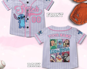 Personalize Disney Stitch Striped Baseball Jersey, Custom Disney Jersey, Stitch Baseball Jersey, Stitch Birthday Gift Stitch Fan NGQX10
