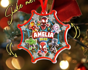Personalize Spidey and His Amazing Friends Christmas 4D Ornament, Custom Spider Junior Hero Xmas Tree Decor, Spider Gift for Kid NGW206