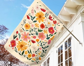 Bandera de jardín bohemia con sutiles flores anti-Trump, decoración de jardín resistente, pancarta liberal del FDT, letrero político para demócratas, bandera de protesta al aire libre NGPN14