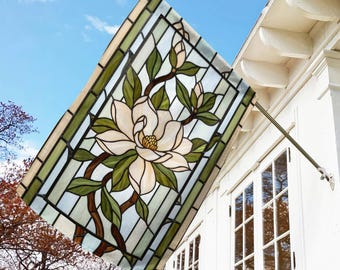 White Magnolia Stained Glass Flag, Spring Floral Yard and Home Decor, Welcome Spring, House Decor, Mother's Day Gift, Yard Decor C1NJ03