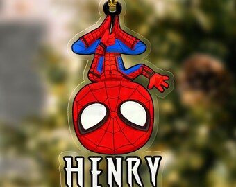 Personalized Spiderman Christmas Ornament, Custom Spidey Ornament, Birthday Boy Gift,Spidey Xmas 2025 Ornament, Acrylic Wood Ornament NFW105