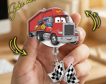 Disney Cars Shaker Badge Reel, Funny Truck ID Holder with Lightning McQueen Mater Charms, Cute Nurse Badge Clip, Pixar Gift C2C301