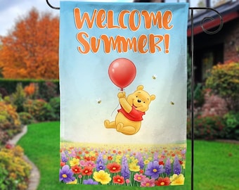 Winnie The Pooh Garden Flag, Disney Summer Garden Flag, Welcom Summer Yard Flag, Disney Home Decor, Disney Lover Gift NGR204