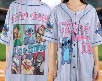 Personalize Disney Stitch Striped Baseball Jersey, Custom Disney Jersey, Stitch Baseball Jersey, Stitch Birthday Gift Stitch Fan NGQX10