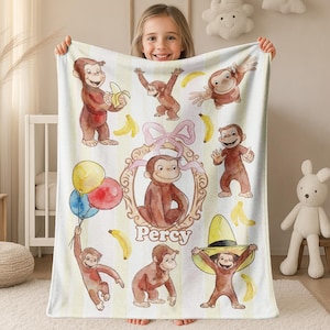 Personalized Curious George Blanket, Curious George Blanket, Custom Name Blanket, Birthday Monkey George Blanket C1NN22