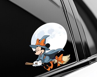 Disney Minnie Mouse Witch Broom Halloween Funny Peeking Stickers, Bumper Waterproof Stickers, Cars Window Decals, Disney Stickers JCPB17