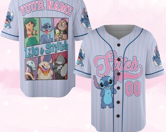 Personalize Disney Stitch Striped Baseball Jersey, Custom Disney Jersey, Stitch Baseball Jersey, Stitch Birthday Gift Stitch Fan NGQX10