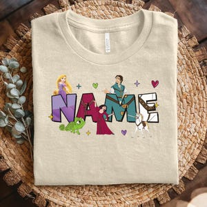 Custom Name Disney Tangled Shirt | Personalized Rapunzel Princess Flynn Rider Pascal T-Shirt | Birthday Girl Matching Tee Gift C1HD20