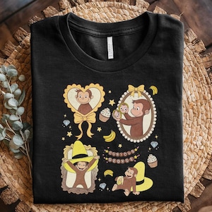 Retro Coquette Bow Curious George Shirt, Stay Curious, Nostalgic Cartoon Tee, Birthday Girl Gift, Curious George Birthday Shirt JCPN06