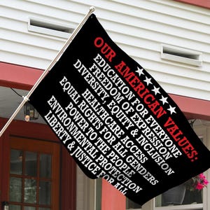 American Values House Flag – Progressive Political Porch Flag, Pro-Democracy Outdoor Banner, Anti- Gift, Social Justice Home Decor JCMJ05