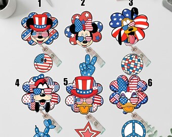 Patriotic Badge Reel American Flag Bow, 4th of July Nurse ID Holder,Cute USA Holiday Gift, 4th of July Retractable ID Holder G6IC01