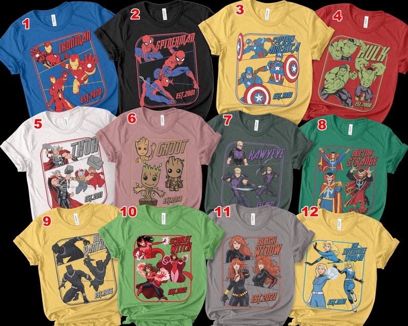 Retro Avengers Disney Marvel Shirt, Spiderman Iron Man Shirt, Birthday Boy, Birthday Girl, Marvel Family Group Matching Tee NHOH04 bild 1